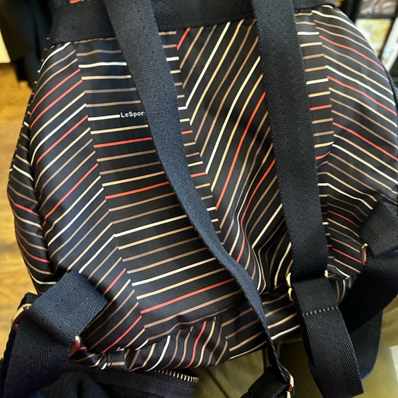 LeSportSac Small Edie Backpack blue with pink and white stripes - Picture 2 of 3